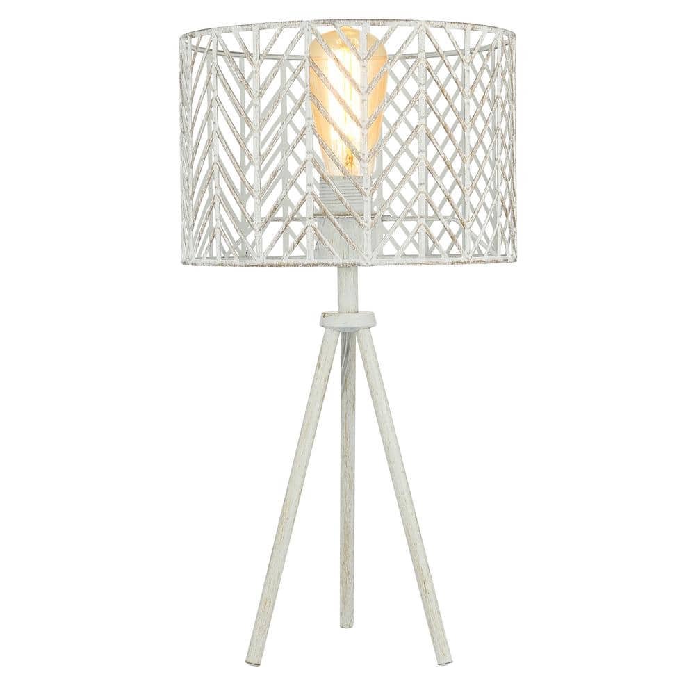 Lex 18.5 in. White Metal Cage-Shade Table Lamp with Tripod Base