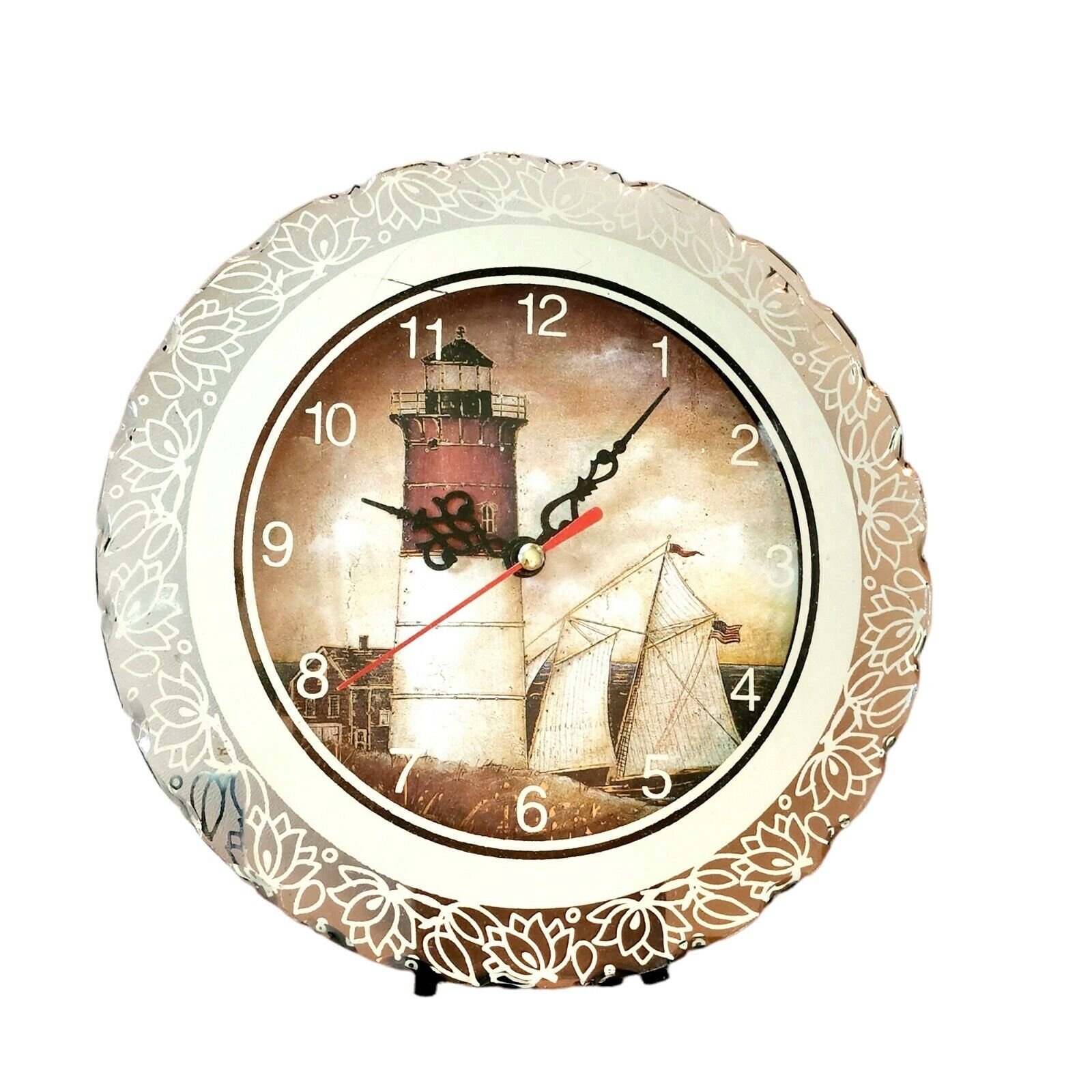 Lighthouse Desk Clock Battery Mirrored Glass Edge Illuminated Nautical Ships