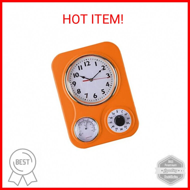 Lily's Home Retro Kitchen Clock with Temperature and Timer (Orange)