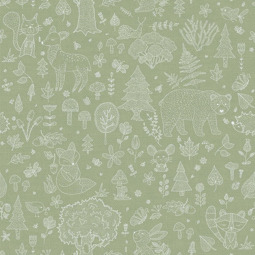 Little Explorers 2-Green Forest Animals Matte Finish Non-Pasted Non-Woven Wallpaper Roll