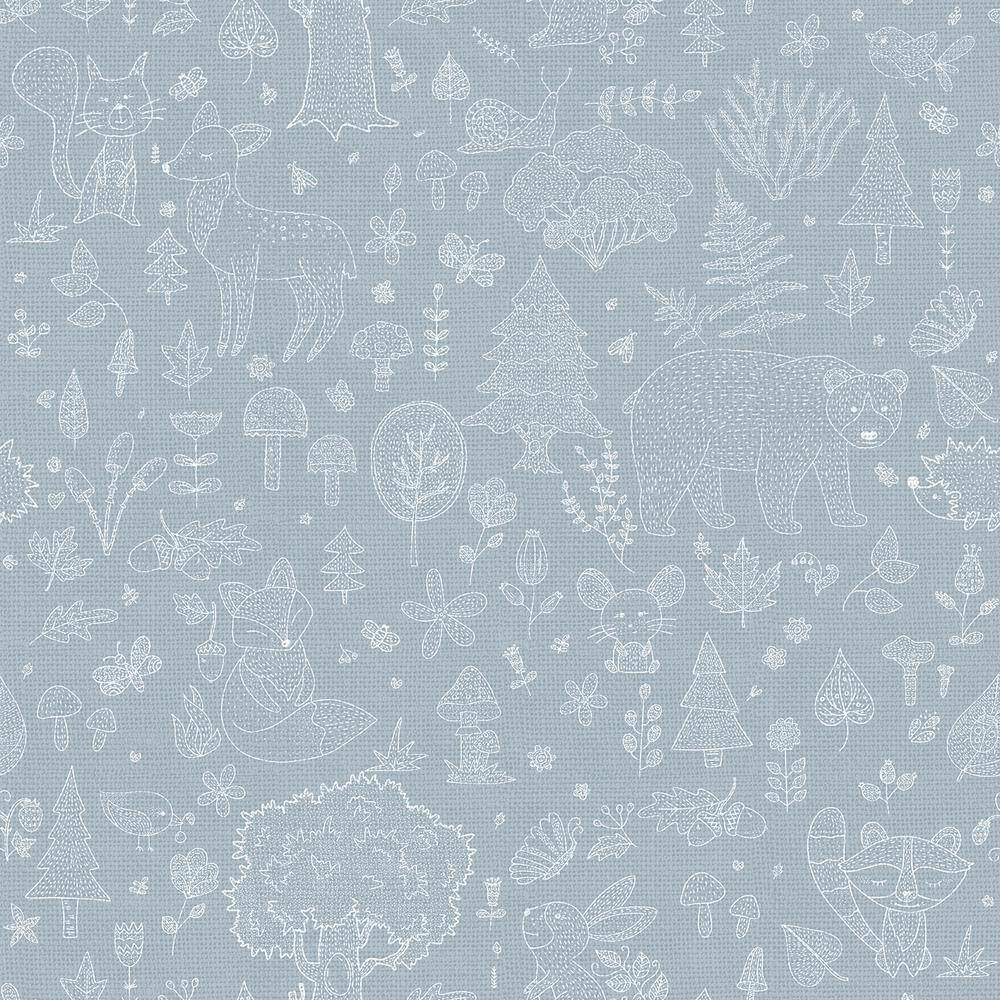 Little Explorers 2 Blue Forest Animals Matte Finish Non-Pasted Non-Woven Wallpaper Roll