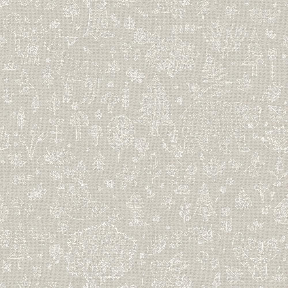 Little Explorers 2 Grey Forest Animals Matte Finish Non-Pasted Non-Woven Wallpaper Roll