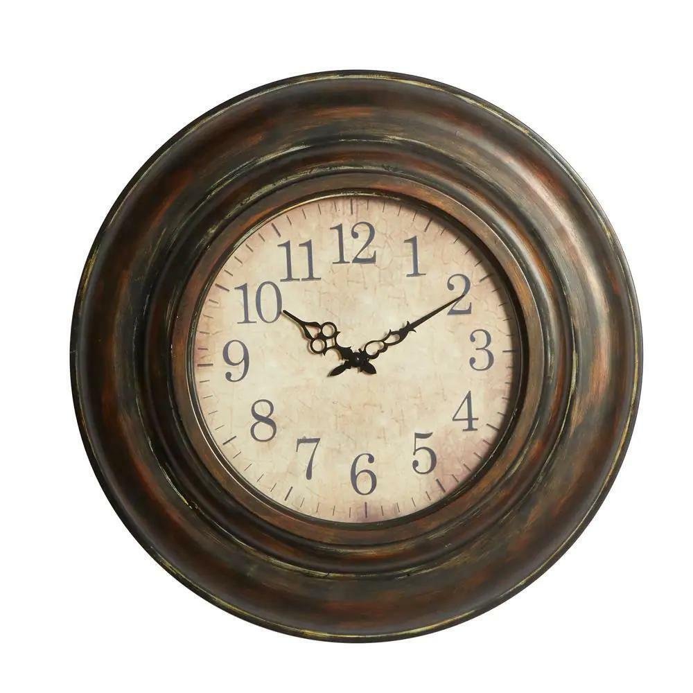 Litton Lane Wall Clock Brown Metal Rustic Design Wipe Clean Mechanical Movement
