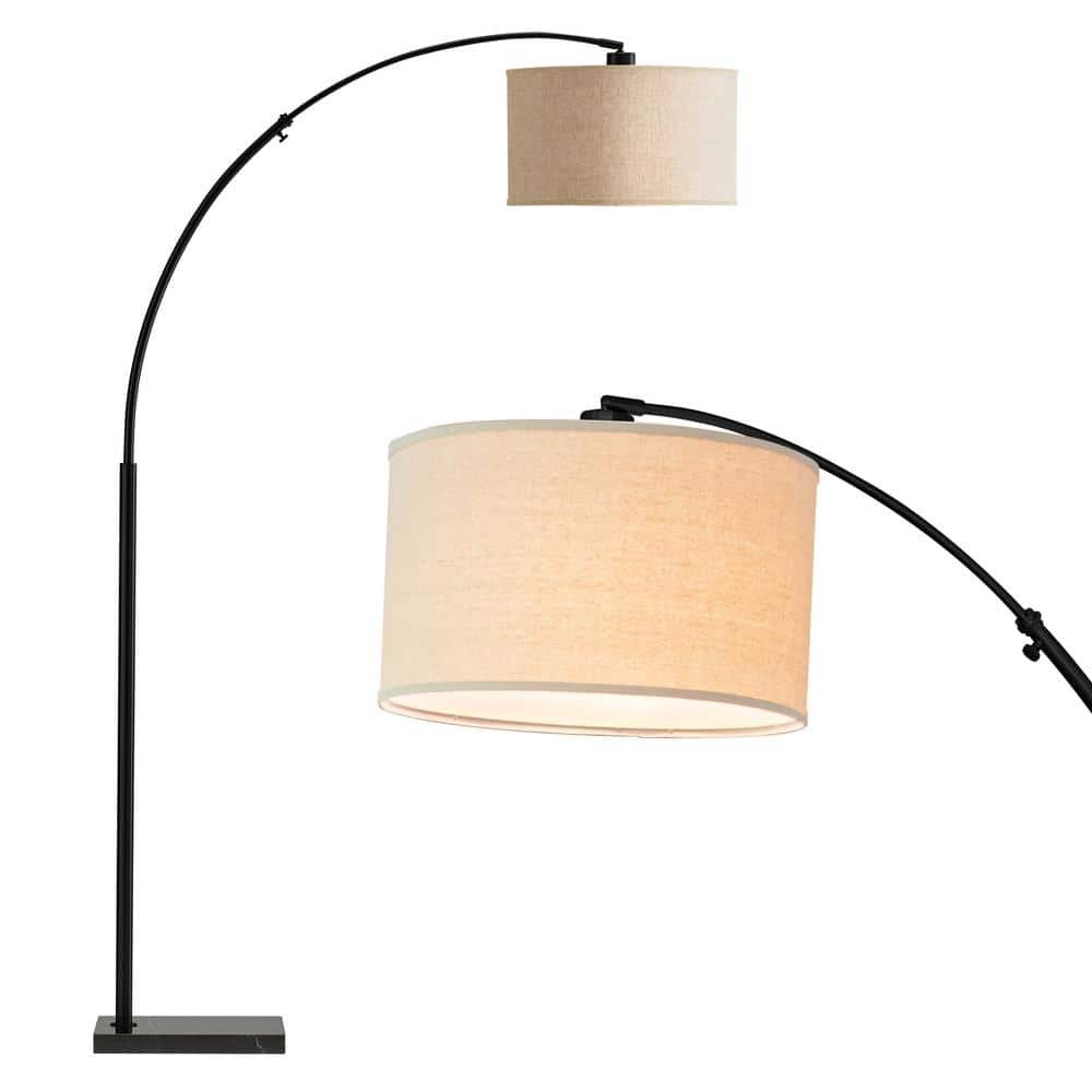 Logan 76 in. Classic Black Modern 1-Light Adjustable and Extendable LED Floor...