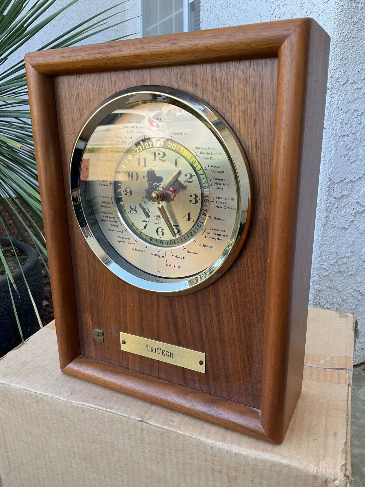 Lord King Quartz World Time Wall Clock Airplane Wood Case Cummins WORKS!
