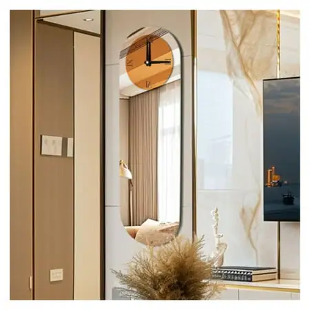 Lorelia Wall Clock Long Oval Mirror Glass Lorelia Wall Clock Long Oval Mirror Glass Clock No Ticking Clocks for Home Office Décor image