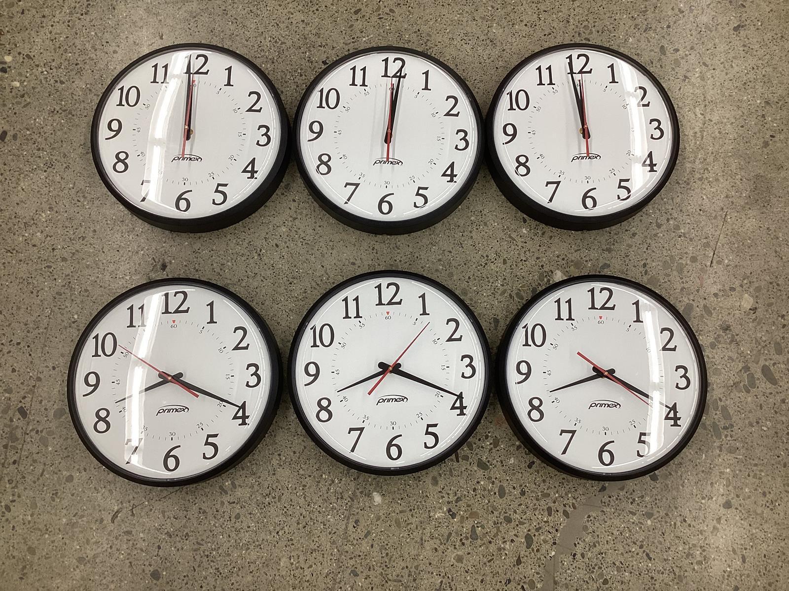 Lot of 6 XR-80P Primex 72MHz Traditional Wireless Battery Powered Wall Clocks