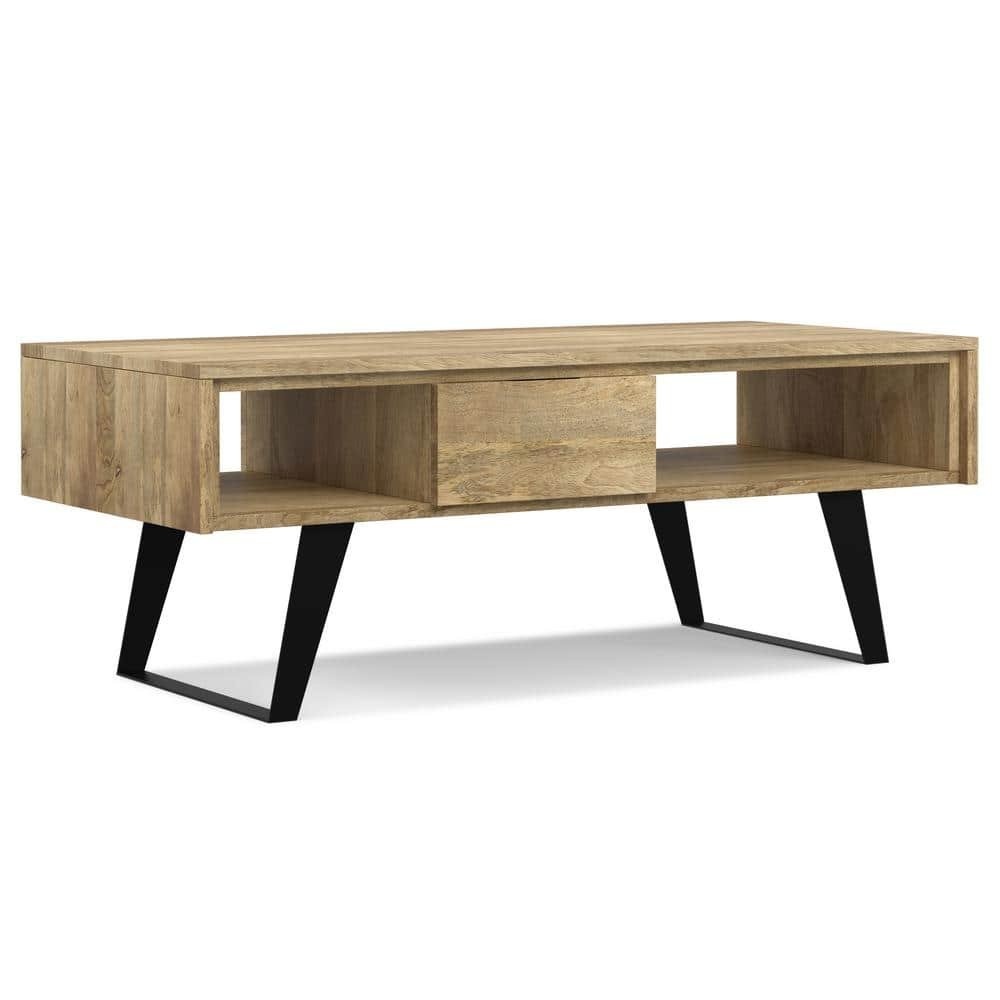 Lowry 48 in. Natural Rectangle Solid Mango Wood and Metal Wide Modern...