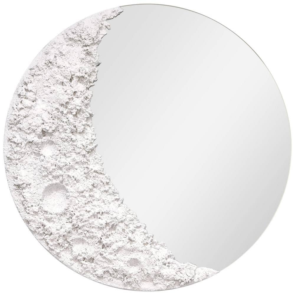 Lunar Serenity 20 in. Round Wall Mirror with a 3D Textured Crescent...