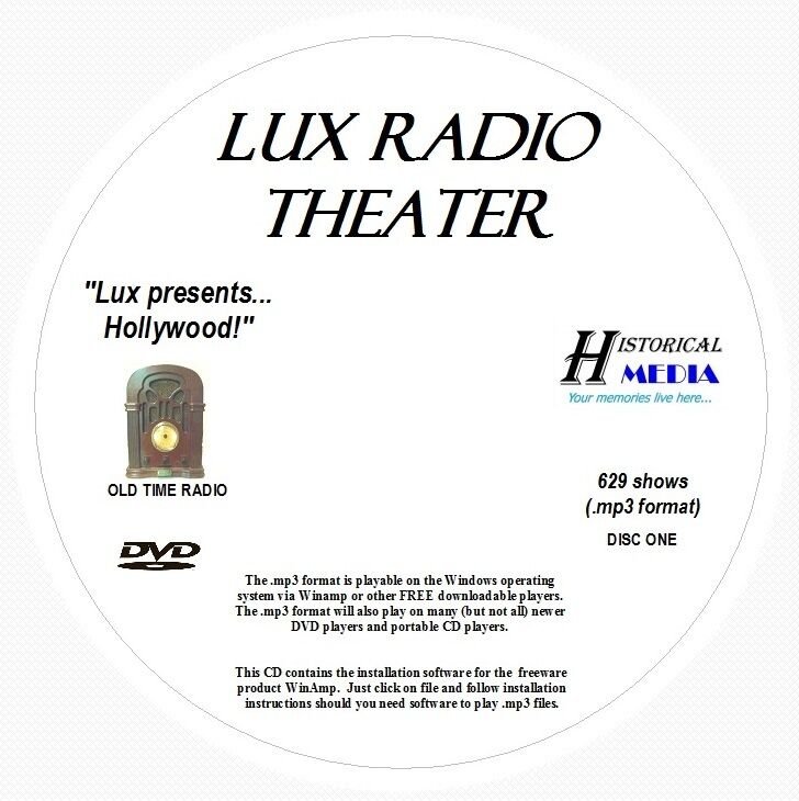 LUX RADIO THEATER - 629 Shows Old Time Radio In MP3 Format OTR On 2 DVDs