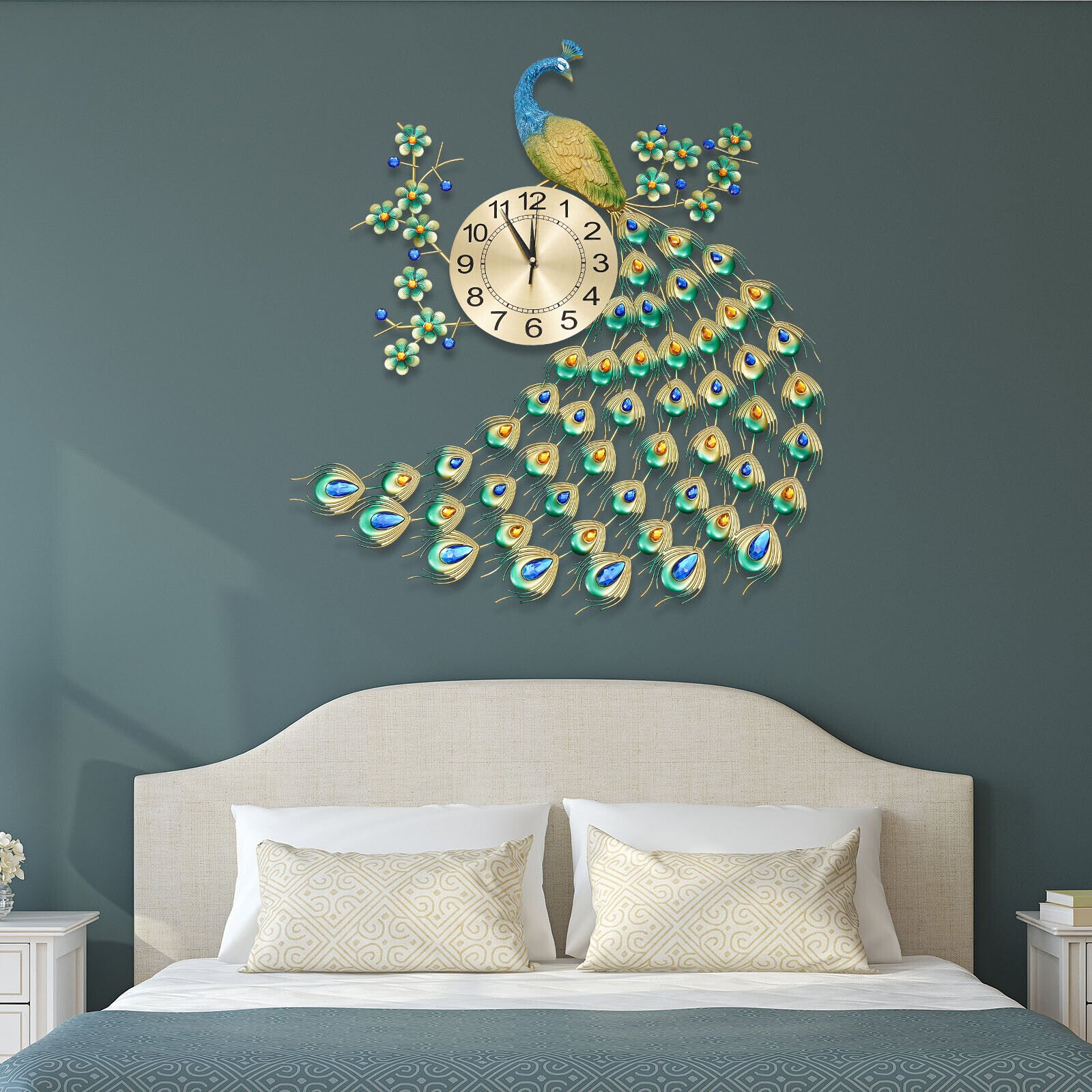 Luxury Peacock 8.26Inch Wall Clock 3D Metal Big Watch Art Decoration Modern New
