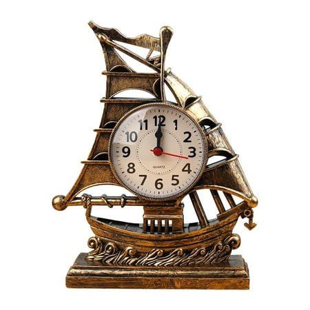 MagicXflow Alarm Clock Light House Decorations for Home Miniatures Vintage Office Decor,Antique Mantel Desk Clocks for Office Desktop, Alarm Clock Sailboat Sculpture Alarm Clock Table Clock