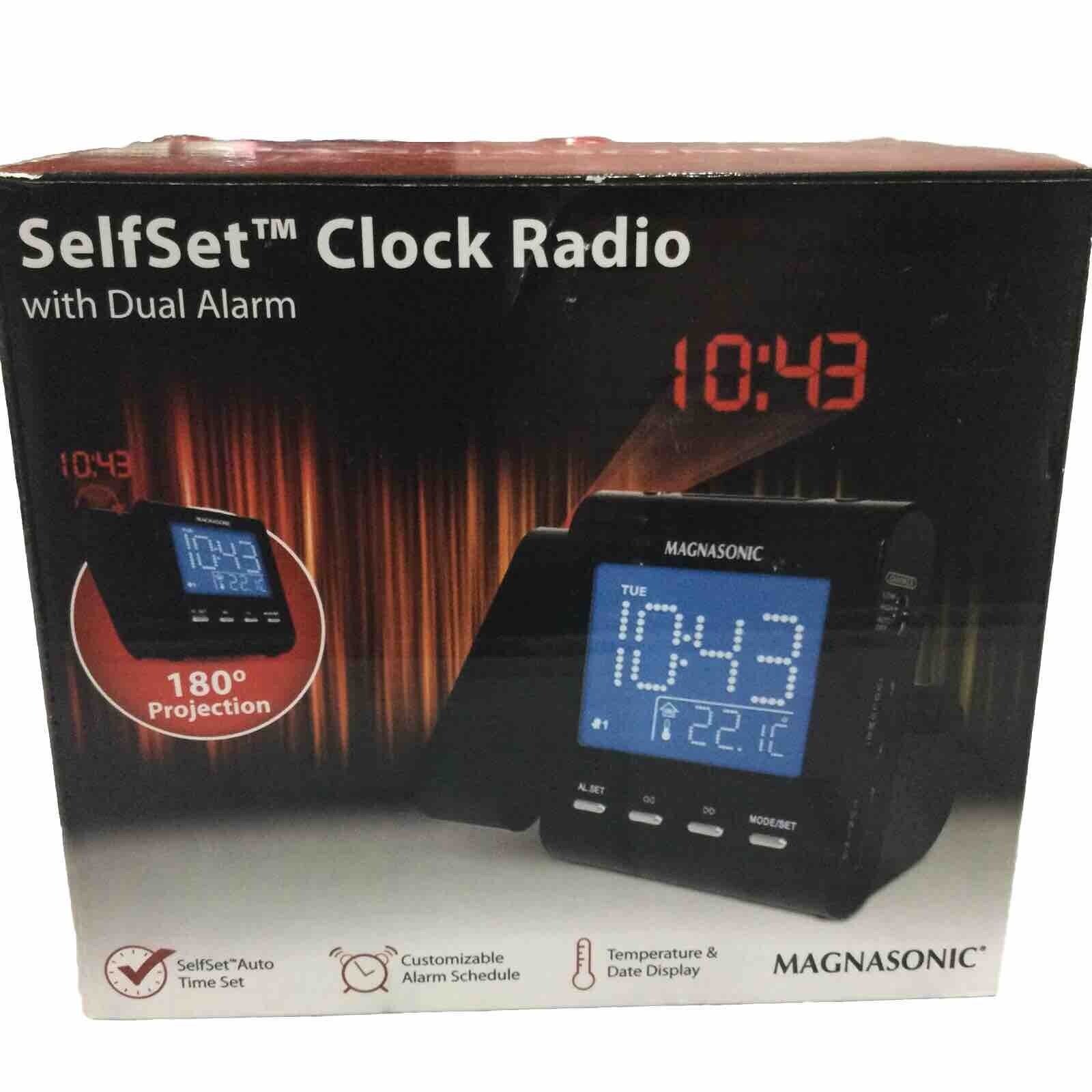 Magnasonic MM176K AM/FM Projection Clock Radio Dual Alarm Self Set