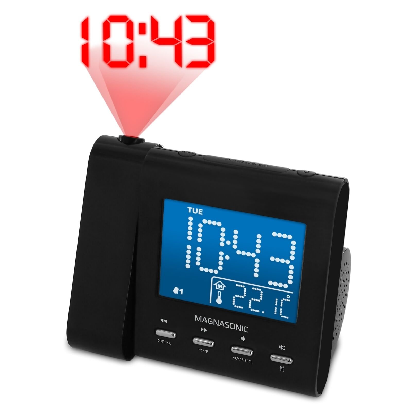 Magnasonic Projection Alarm Clock Radio with Battery Backup & Dual Alarm