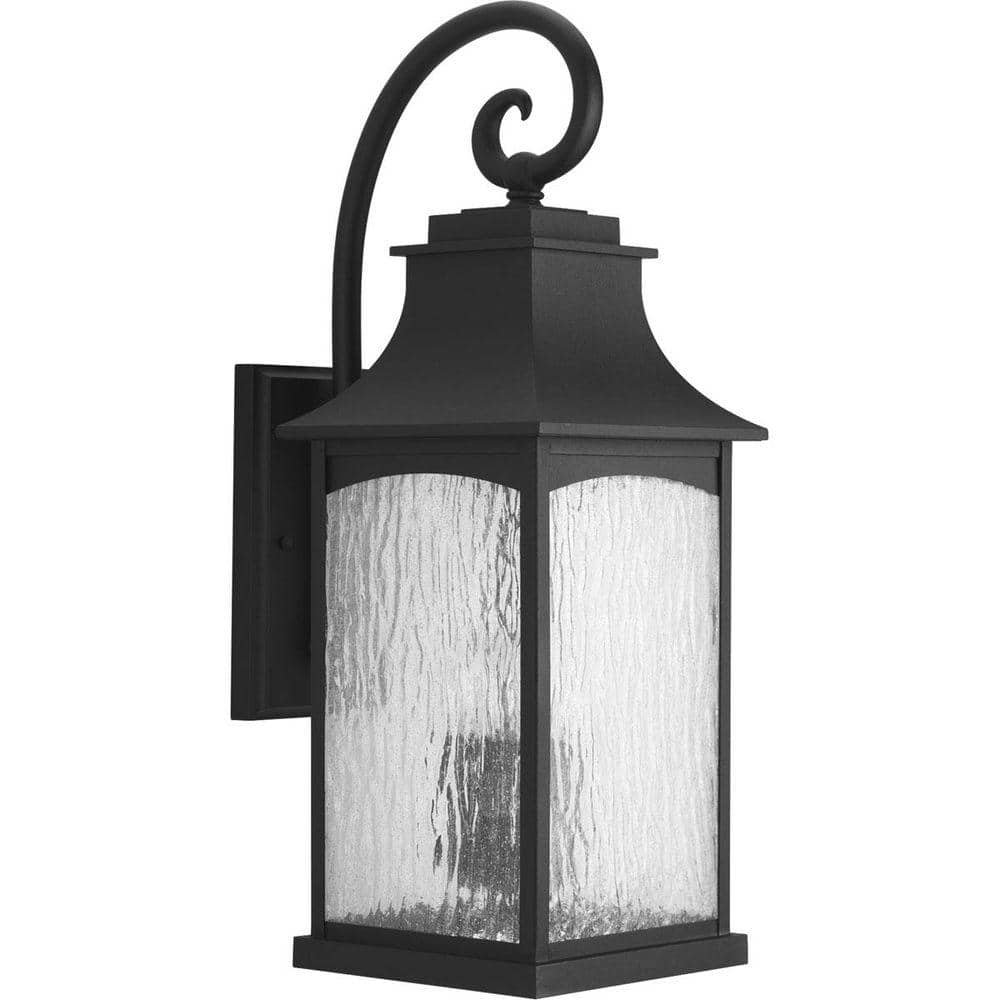 Maison Collection 3-Light Textured Black Water Seeded Glass Farmhouse Outdoor Large Wall...