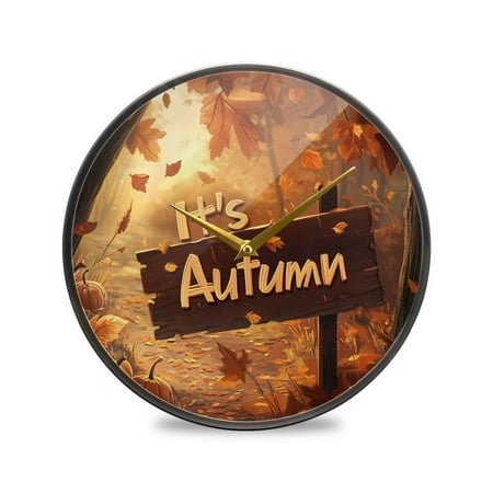 Maples Pumpkins Autumn Atmosphere Acrylic Round Clock Battery Operated Gold Pointer No Numbers Home Decor for Bedroom Office Study 9.5 Diameter