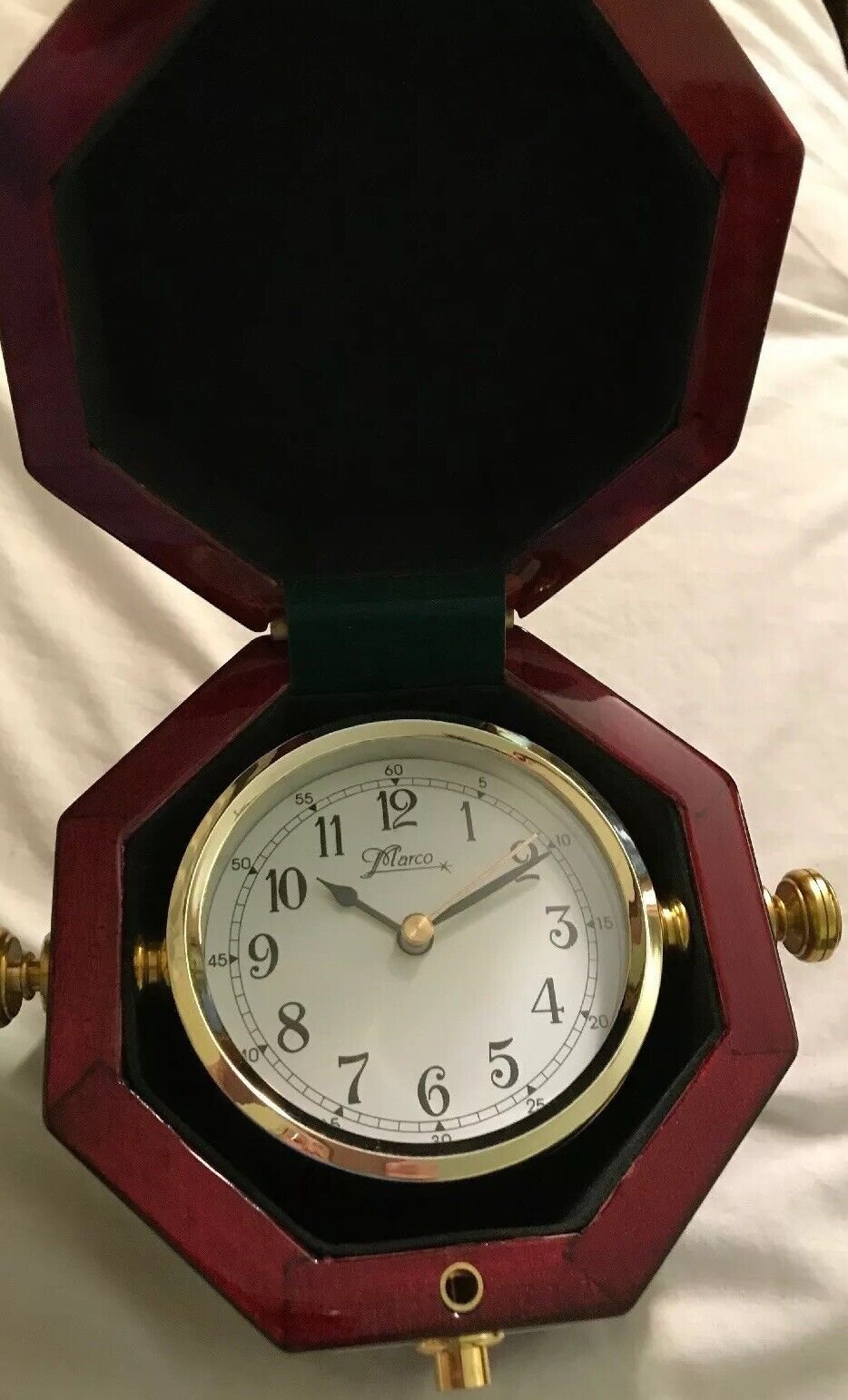 Marco Clock in Red Laminated Wood Case Battery Quartz New 5x4” CK3