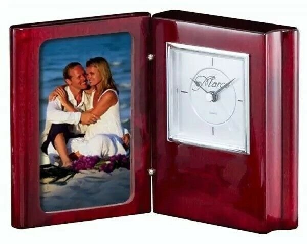 Marco Rosewood Book Clock, Silver face w/black accents hi gloss "piano" finish