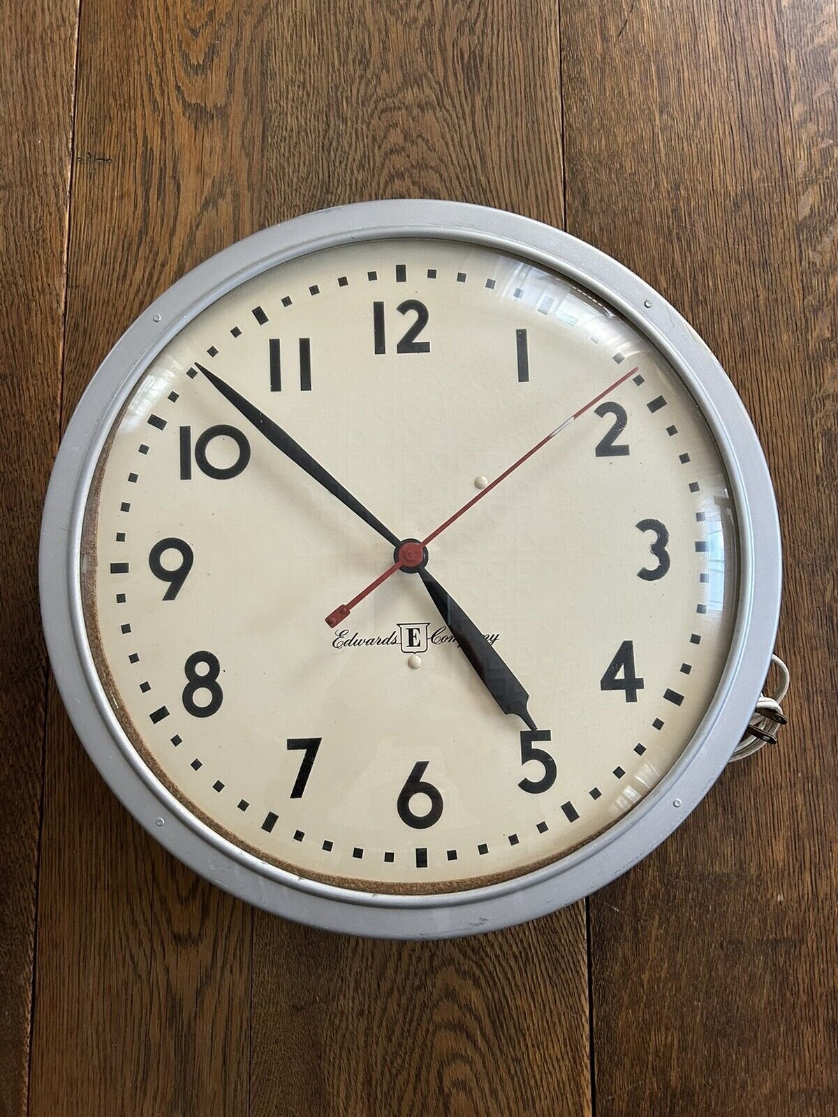 MCM Large Industrial School Factory Wall Clock Curved Glass Face Metal Housing