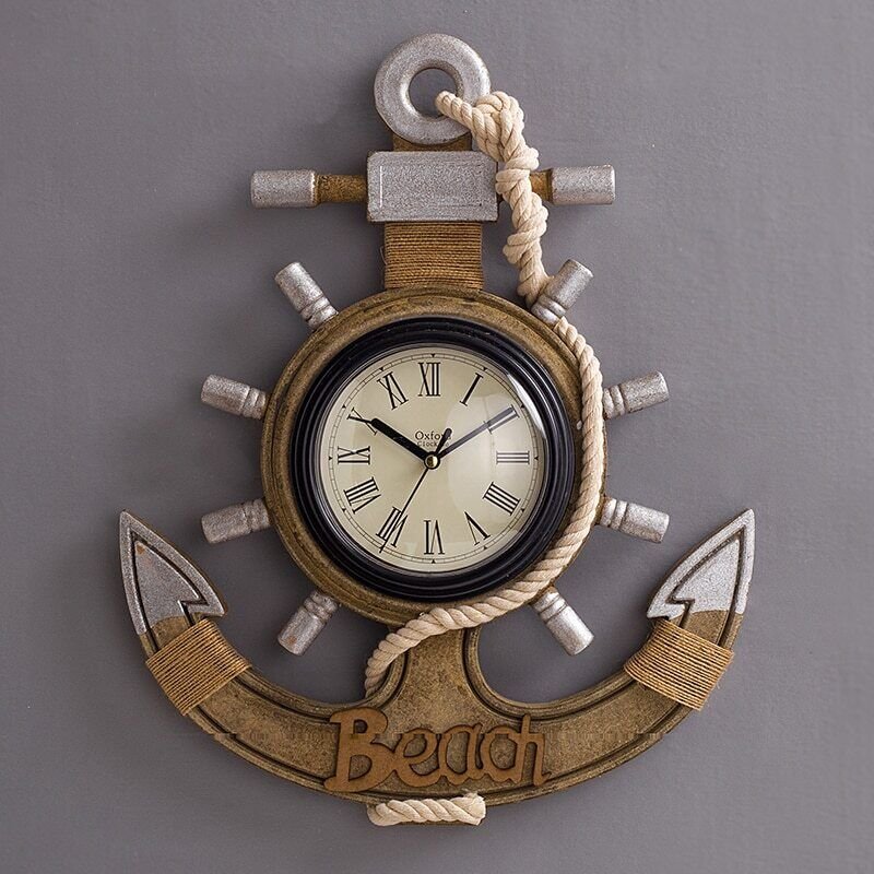 Mediterranean anchor model retro Room Decor wall clock wooden rudder old decorat