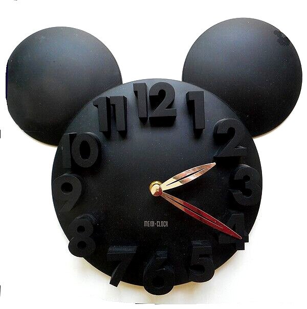 MEIDI Micky Mouse Black Wall Clock 3D Big Digits