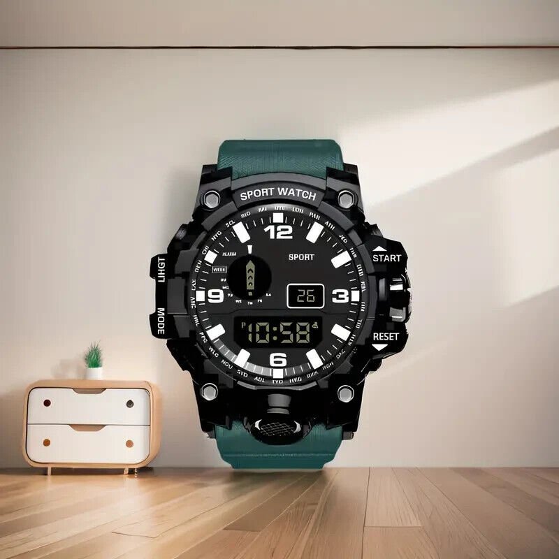 Men's SPORT Watch Waterproof LED Digital Stopwatch Large Dial Quartz Watch GREE