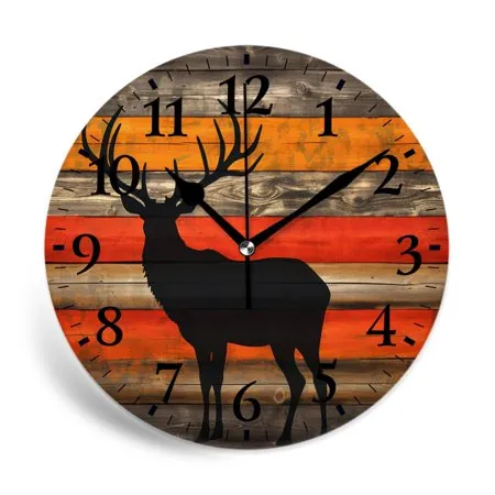 MEOSLZUT 10 inch Round Wall Clock,Deer Animal in Sunset forest Woodland on Wooden Creative,Silent Non Ticking MEOSLZUT 10 inch Round Wall Clock,Deer Animal in Sunset forest Woodland on Wooden Creative,Silent