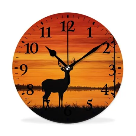 MEOSLZUT 10 inch Round Wall Clock,Deer Animal in Sunset forest Woodland on Wooden Elegant,Silent Non Ticking MEOSLZUT 10 inch Round Wall Clock,Deer Animal in Sunset forest Woodland on Wooden Elegant,Silent