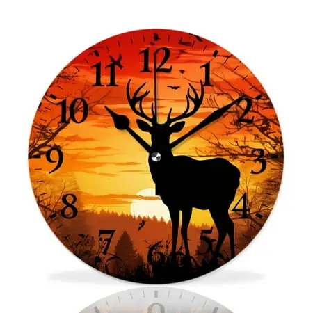 MEOSLZUT 10 inch Round Wall Clock,Deer Animal in Sunset forest Woodland on Wooden Lovely,Silent Non Ticking MEOSLZUT 10 inch Round Wall Clock,Deer Animal in Sunset forest Woodland on Wooden Lovely,Silent Non