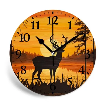 MEOSLZUT 10 inch Round Wall Clock,Deer Animal in Sunset forest Woodland on Wooden Beautiful,Silent Non MEOSLZUT 10 inch Round Wall Clock,Deer Animal in Sunset forest Woodland on Wooden Beautiful,Silent