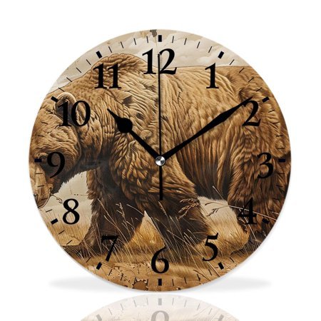 MEOSLZUT 10 inch Round Wall Clock,Vintage Style Wild Wildlife Bear Hand Stunning,Silent Non Ticking Wall Clocks for Living Room Kitchen Bedroom