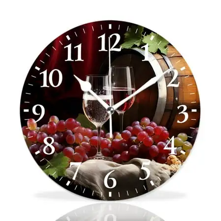 MEOSLZUT 12 inch Round Wall Clock,Red White Wine Bottle Glass Art,Silent Non Ticking Wall Clock
