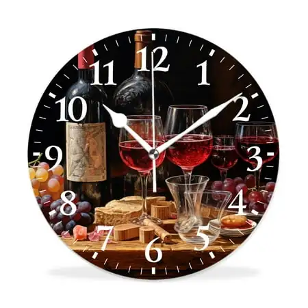 MEOSLZUT 12 inch Round Wall Clock,Wine Grapes Oak Casks Cute,Silent Non Ticking Wall Clock Decor