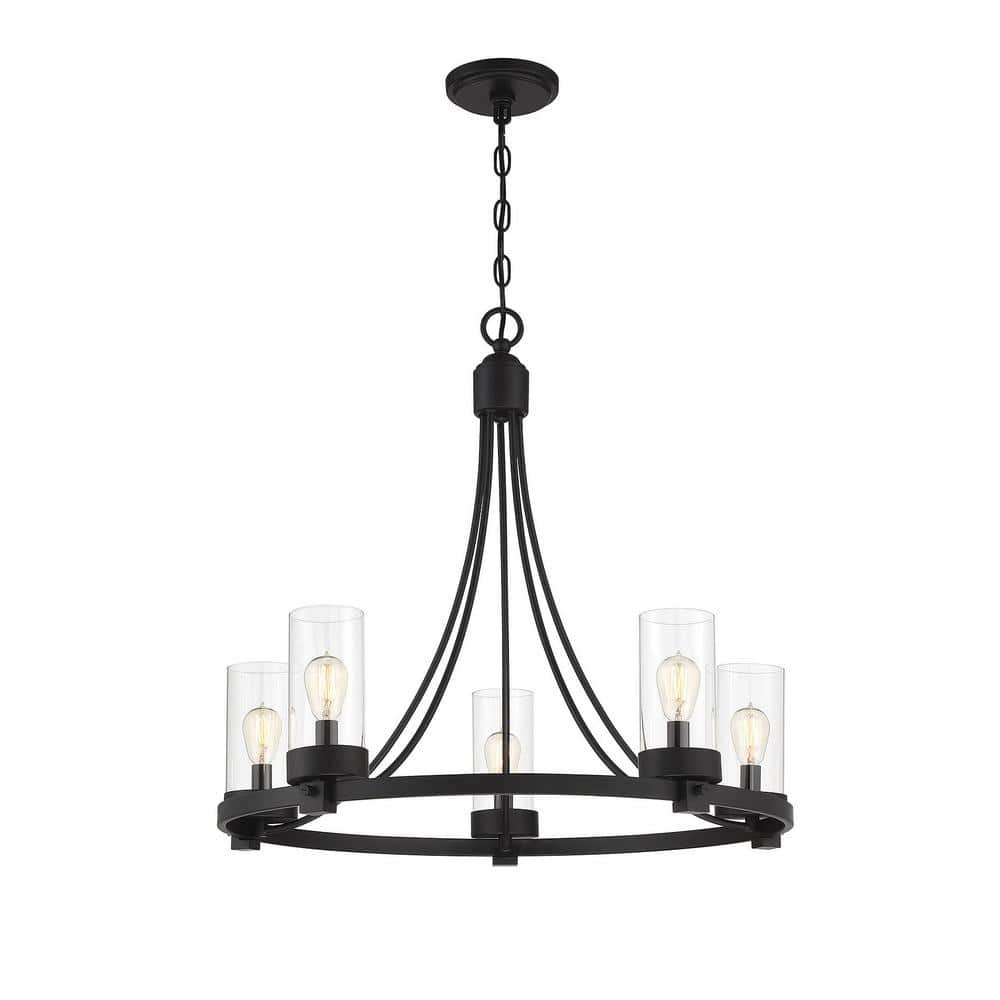 Meridian 26 in. W x 23 in. H 5-Light Matte Black Chandelier...