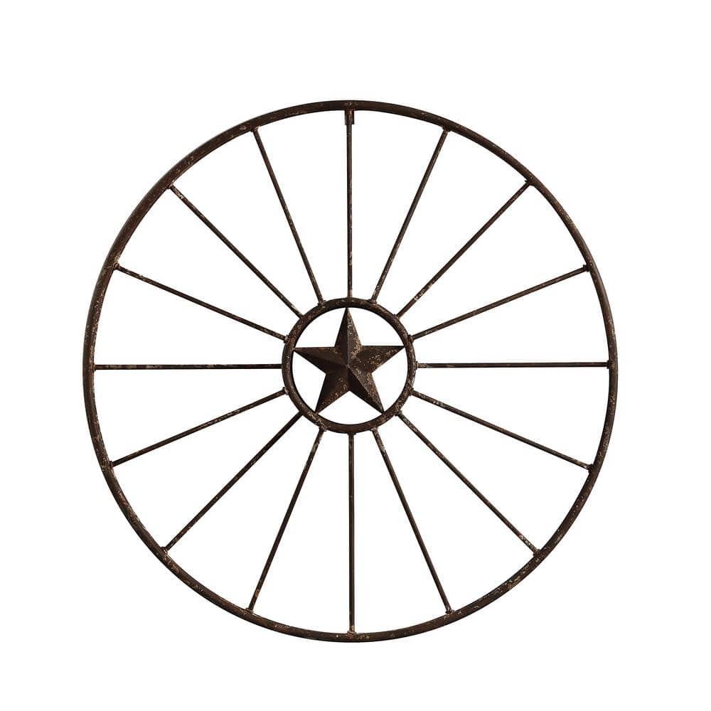 Metal Brown Wagon Wheel Wall Decor