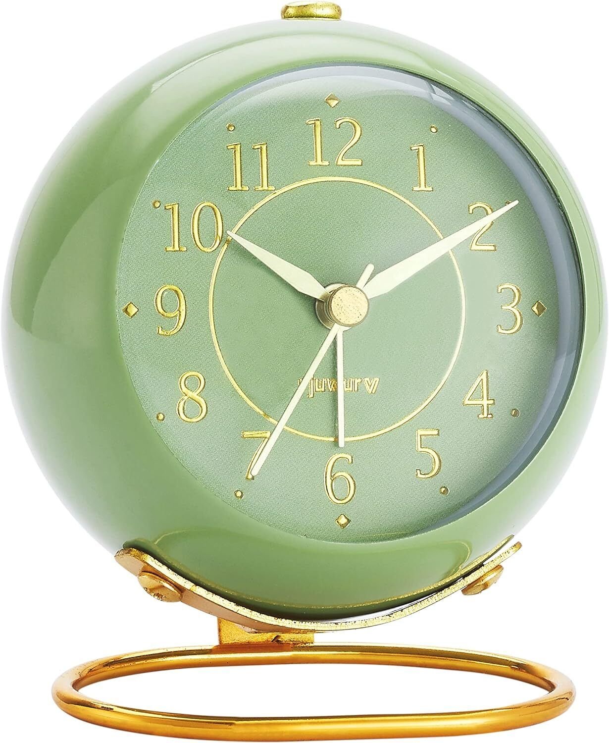 Metal Desk Clock, Retro Bedroom Table Vintage Analog Alarm Olive-green