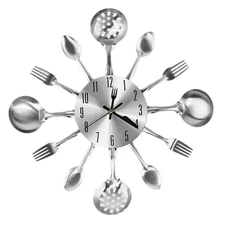Metal Kitchen Cutlery Wall Clock 14 Inch With Fork Spoon 3 D Non Ticking Quartz Watch Clock For Bedroom Home Metal Kitchen Cutlery Wall Clock 14 Inch With Fork Spoon 3 D Non Ticking Quartz Watch Clock For