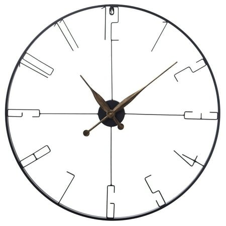 Metal Round Wall Clock - Bronze Accents - Matte Black Finish