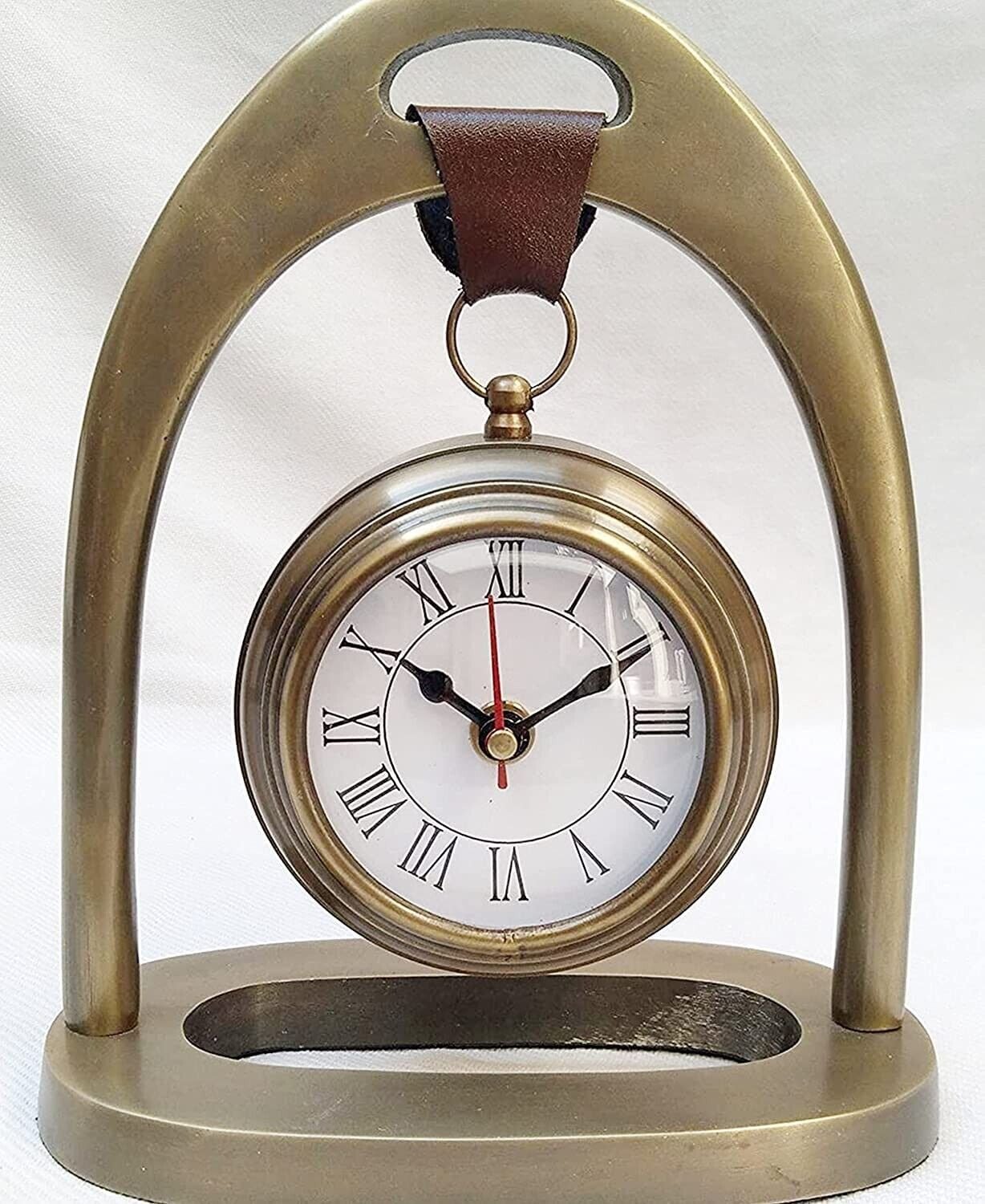 Metal Table Desk Clock Stylish Designer Home Office Decor 8 inch Antique Finish