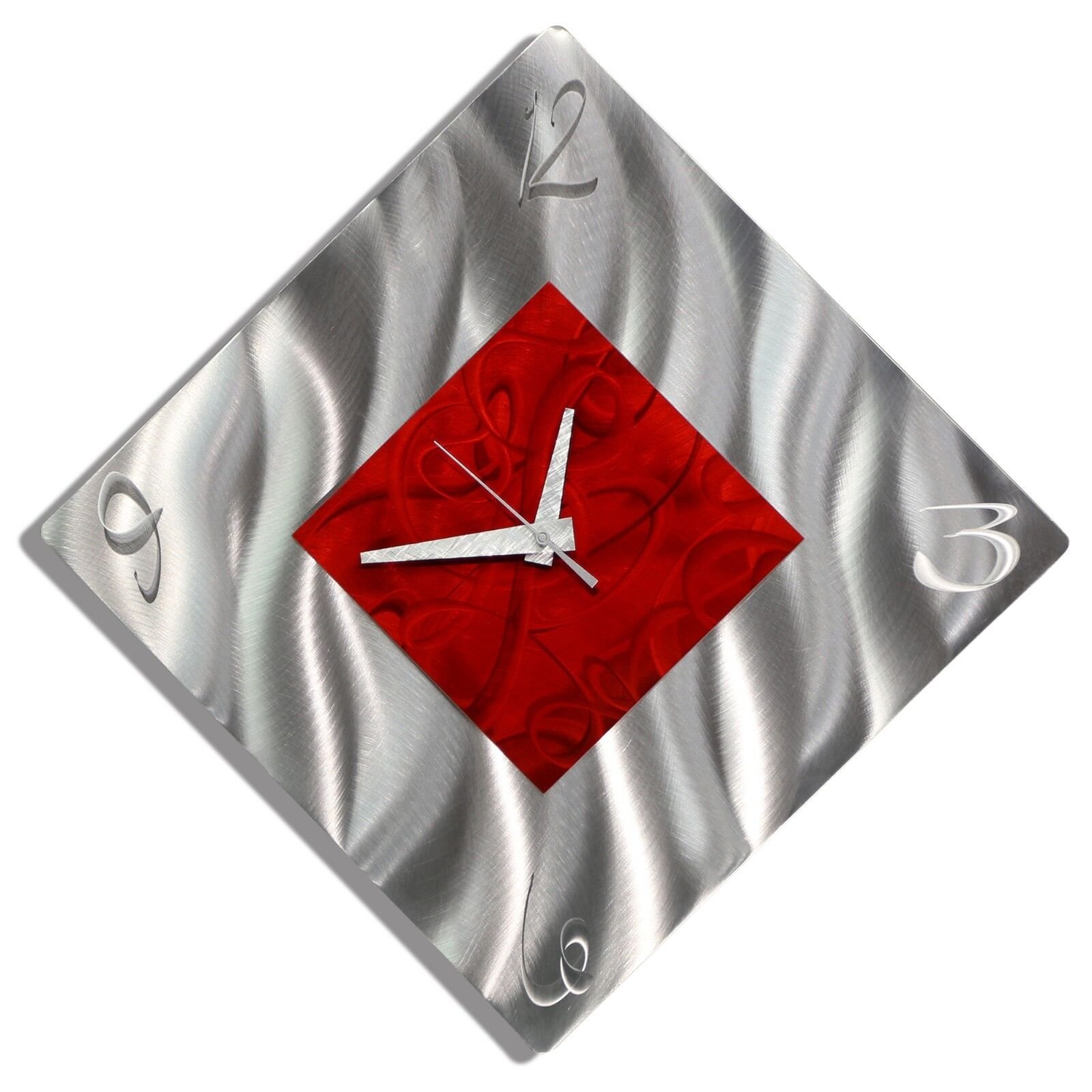 Metal Wall Clock Art Abstract Modern Silver Red Hanging Accent Decor Jon Allen