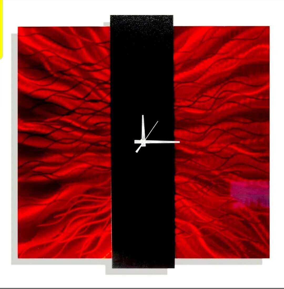 Metal Wall Clock Modern Art Red Home, Office Decor Contemporary Clock Jon Allen