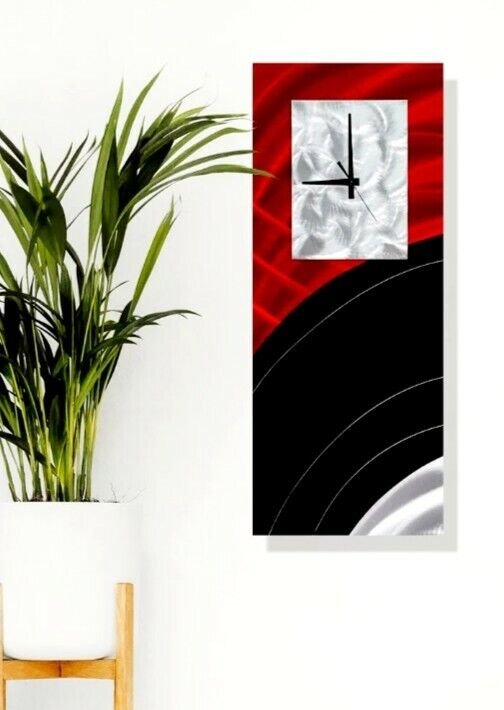 Metal Wall Sculpture Clock Sculpture Red Black Silver Modern Art Decor Jon Allen