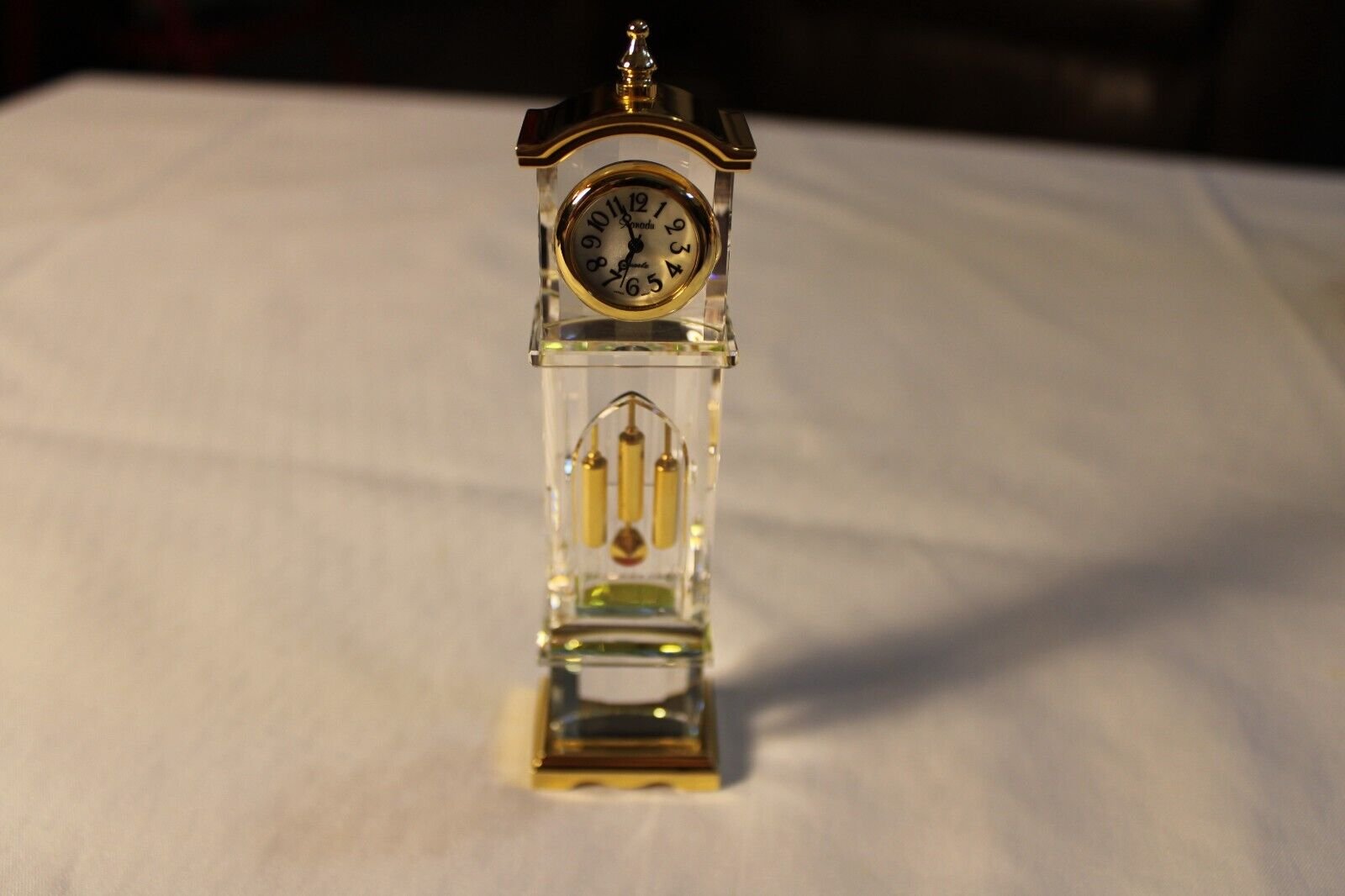 Miniature Glass Grandfather Clock 5" tall with Brass accents