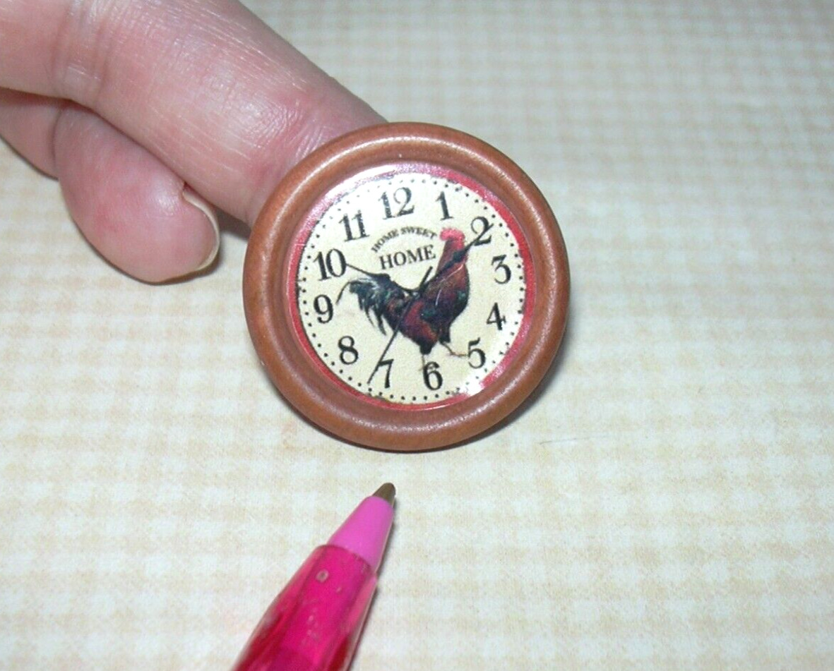 Miniature Wooden Rooster Wall Clock (1 1/8" in Diameter): DOLLHOUSE 1:12
