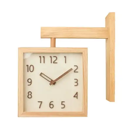 MJK Clock Solid Wood Double Sided Wall Clock Living Room Home Fashionable Simple Modern Clock Wall