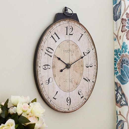 MODE HOME Large 29 Inch Oval Wall Clock for Living Room Decor, French Vintage Farmhouse Wall Clock, Retro Wall Clock Battery Operated as Big Decorative Wall Clocks for Home