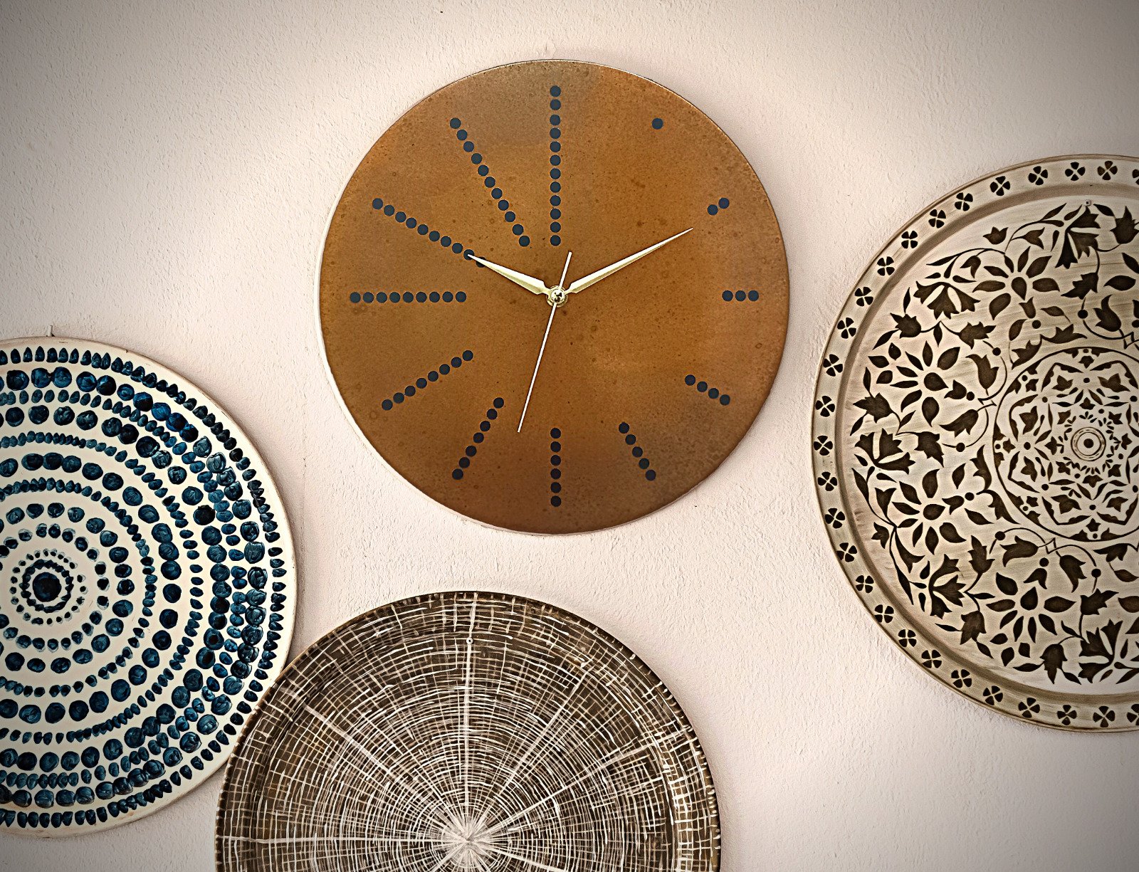 Modern Art Deco Silent Copper Wall Clock, Handmade Original Metal Wall Art Decor