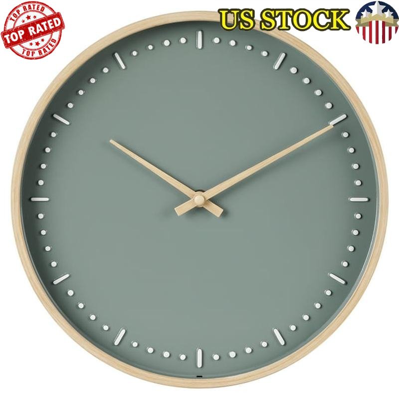 Modern Indoor Analog Wall Clock 11.5 Inch Woodgrain Design Easy Hang Green New