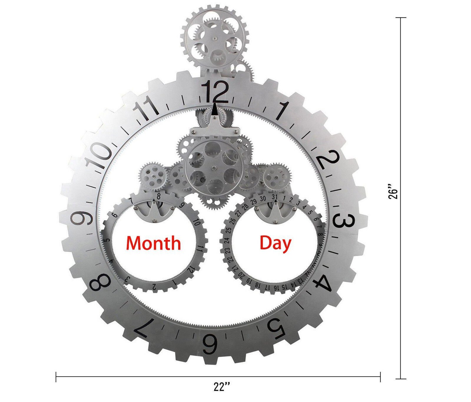 Modern Large Abstract Contemporary Art Decor Exposed Gear Calendar Wall Clock