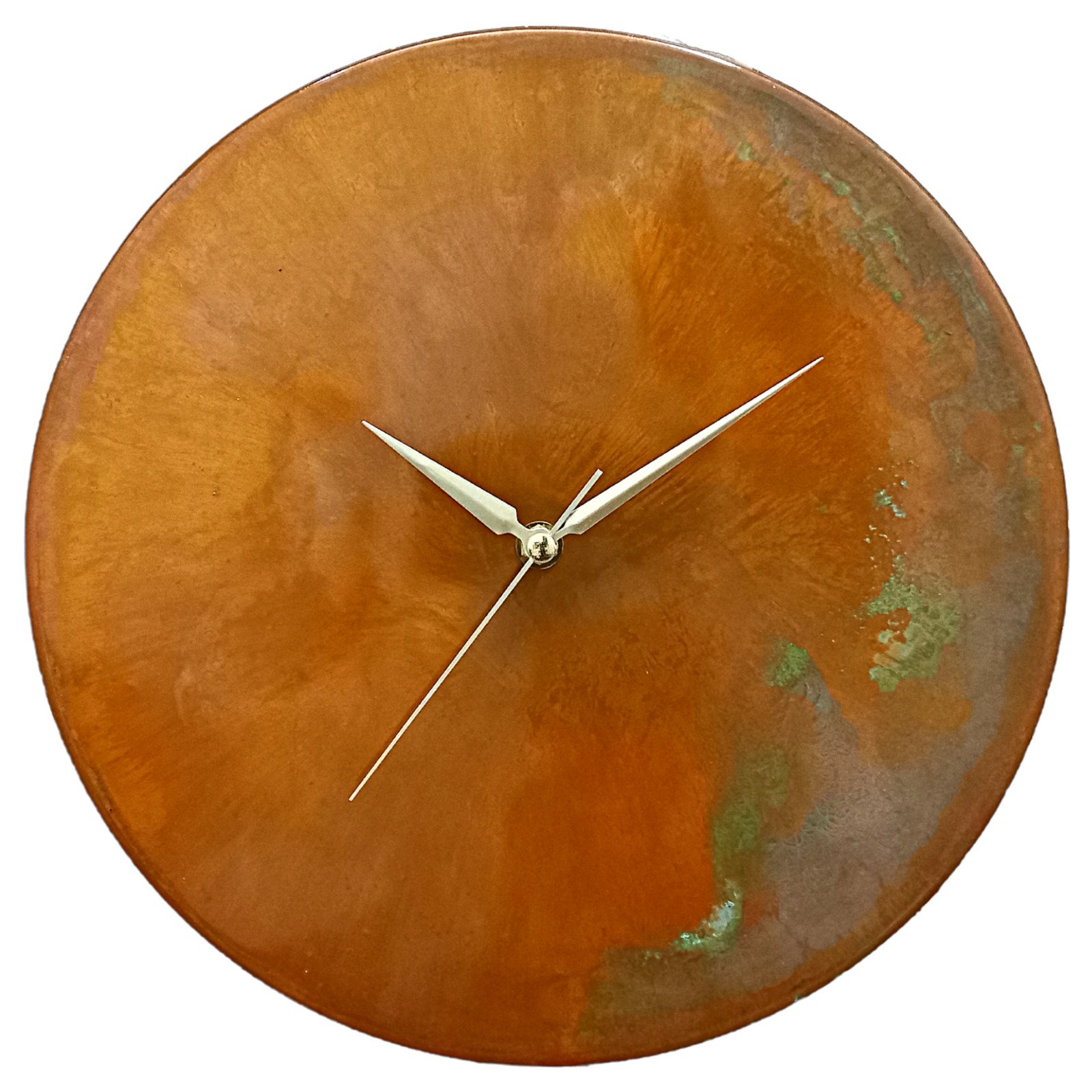 Modern Minimalist Handmade Metal Orange Patina Copper Wall Clock Mid Century Art photo Modern Minimalist Handmade Metal Orange Patina Copper Wall Clock Mid Century Art featured image